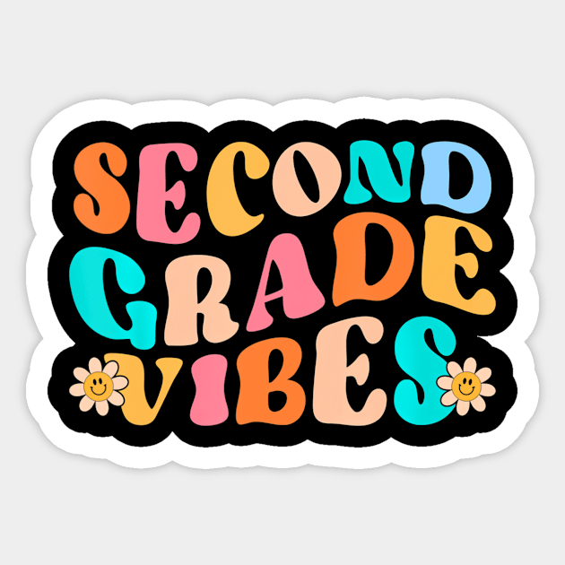 Second Grade Vibes Retro Back to School Teacher Women Kids Sticker by mccloysitarh